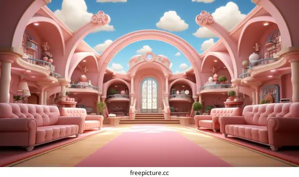 pink surreal pastel color 3d rendering interior design living room