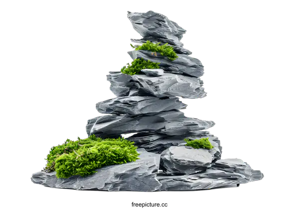 [Transparent Background PNG]Stack of Grey Rocks with Green Moss