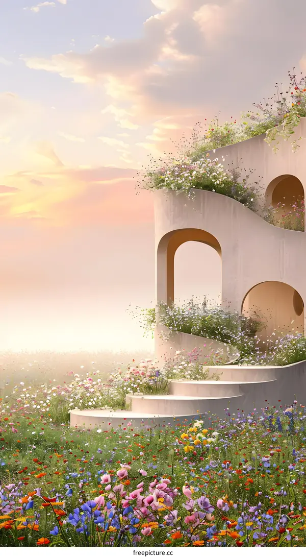 Spiral Staircase Architecture With Flowers