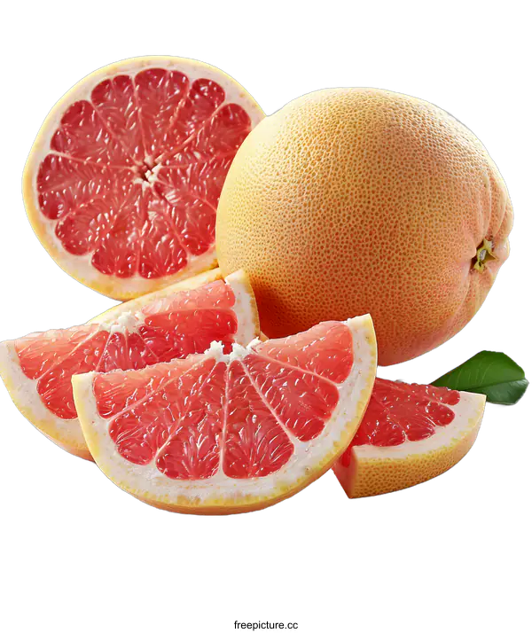 [Transparent Background PNG]Fresh Ripe Pink Grapefruit Slices On White Background