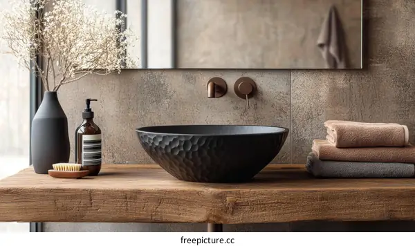 Modern Rustic Bathroom Sink and Towels