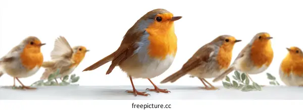 Beautiful Robin Birds in a Row