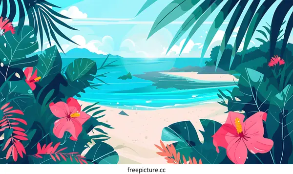 Tropical Beach Summer Vacation Paradise Illustration