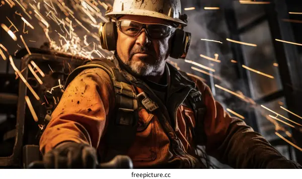 Industrial worker wearing protective gear and hard hat in factory