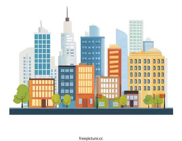 Modern City Skyline Illustration With Buildings And Trees