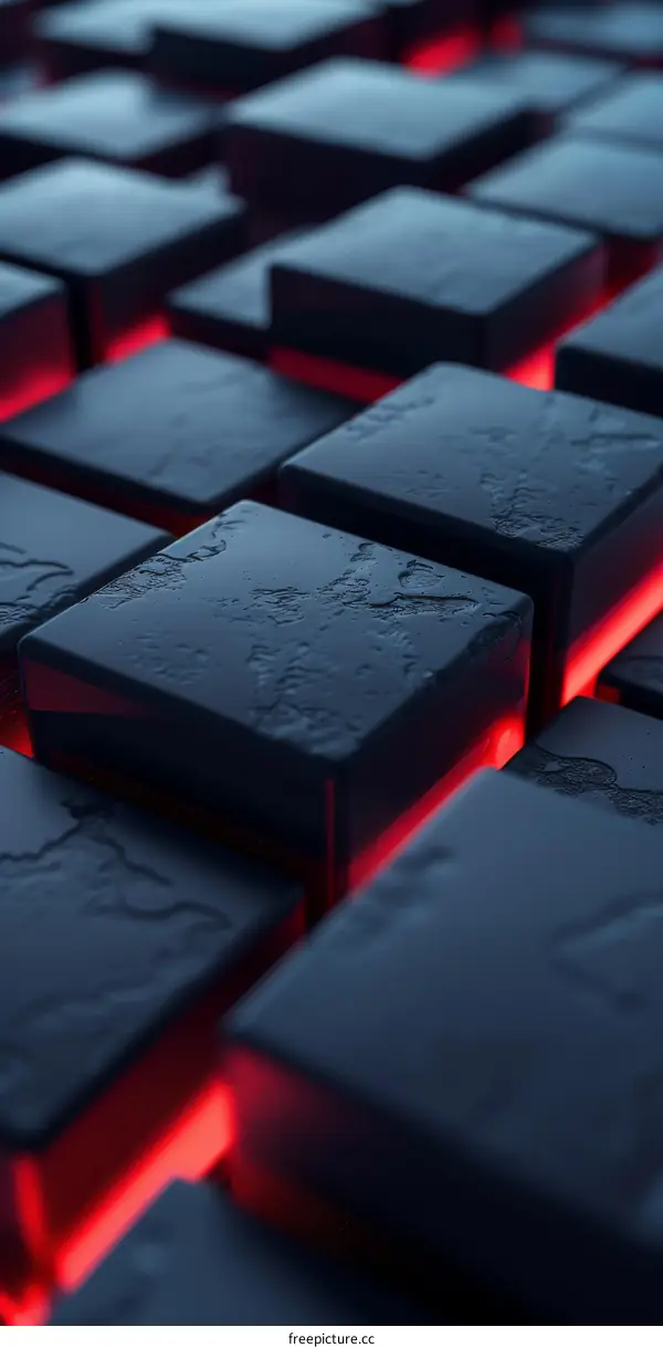 Abstract 3D Cubes with Red Glowing Lines