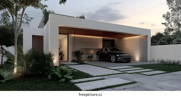 Modern Minimalist House with Garage and Garden