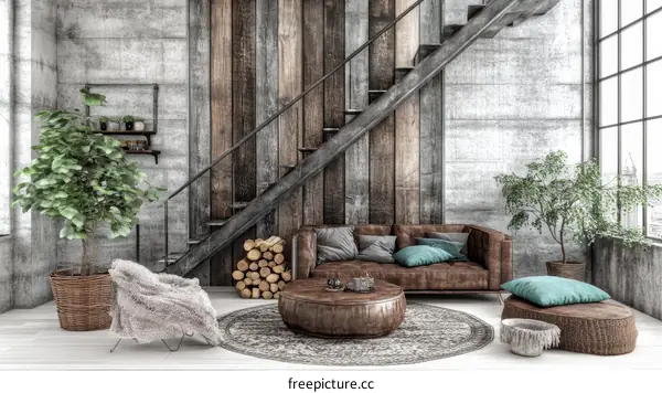 Modern Industrial Loft Living Room Interior Design