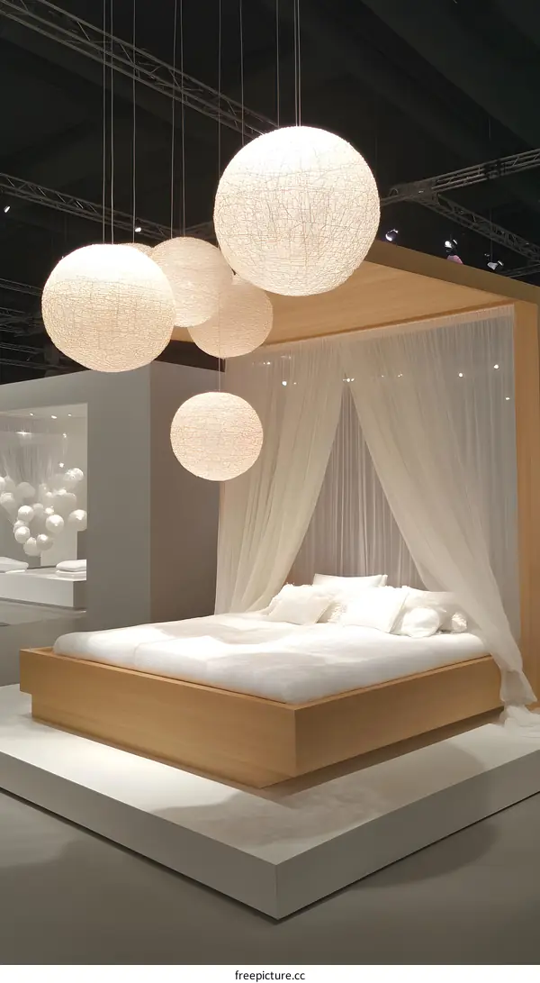 Modern Bedroom Interior Design with Canopy Bed and Unique Pendant Lights