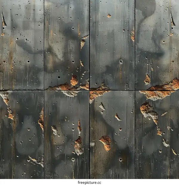 weathered concrete wall panels with rebar and chipped edges