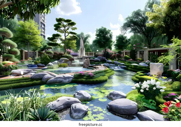 The landscape design效果图 of the garden