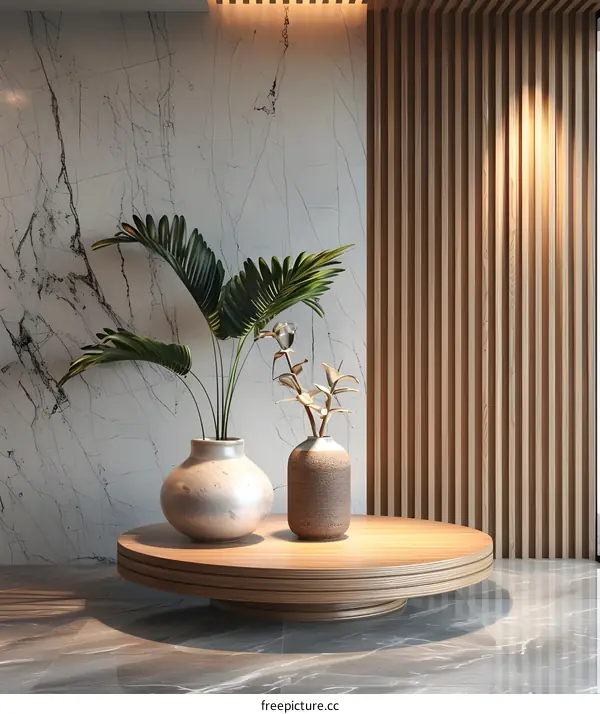 Two pots of plants are placed in the hall