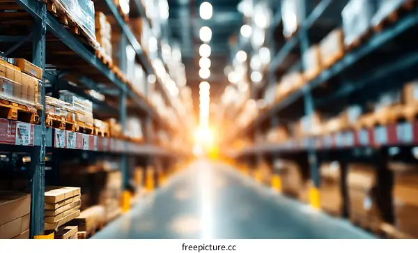 Warehouse Interior with Shelves and Merchandise
