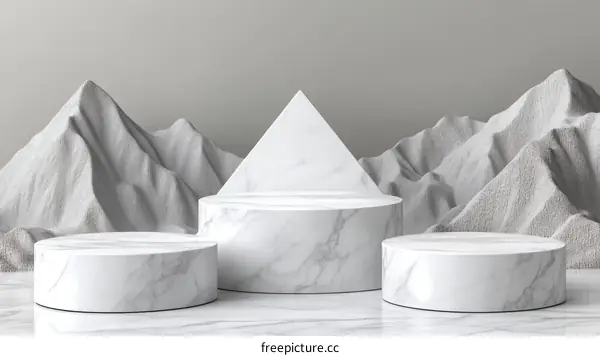 White Marble Podium Display with Mountains Background