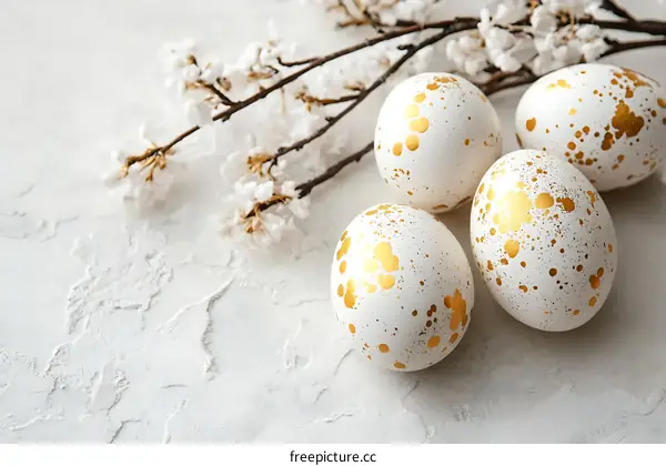 Easter Eggs Decoration with Spring Blossoms