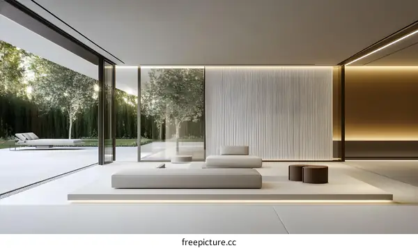 Modern Minimalist Interior Design With White Sofa And Large Windows