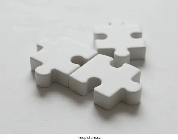 Three White Jigsaw Puzzle Pieces on White Background