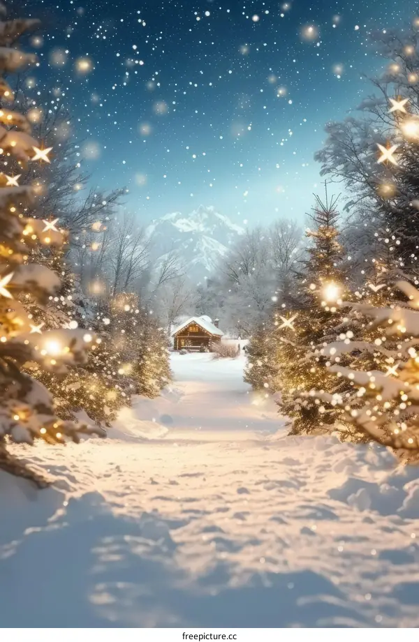 A Snowy Path to a Cabin in the Woods