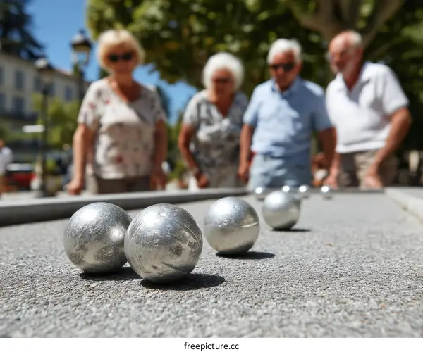 Senior Adults Playing Boules in Outdoor Plaza