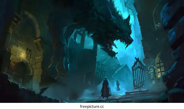 Fantasy Art of a Werewolf with Human Figures