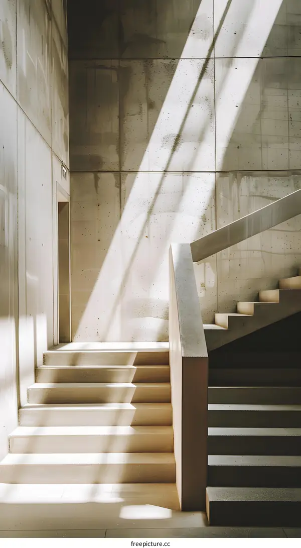 Sunlight Shining Through Concrete Staircase
