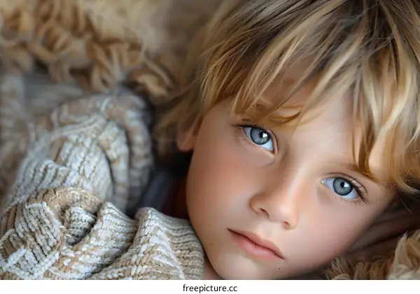 Portrait of a boy with blond hair and blue eyes
