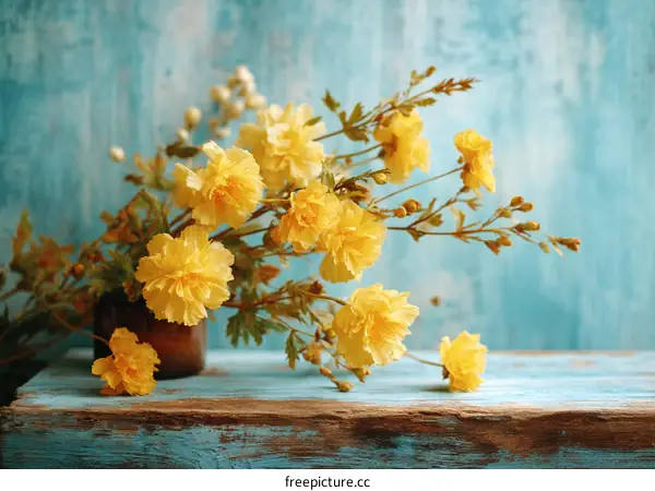 Yellow Flowers on a Teal Background