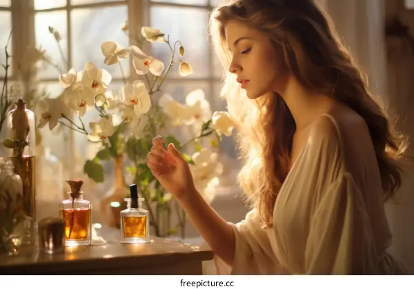 Young woman smelling flowers