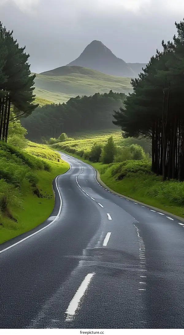 Serpentine Road through Forests in the Countryside