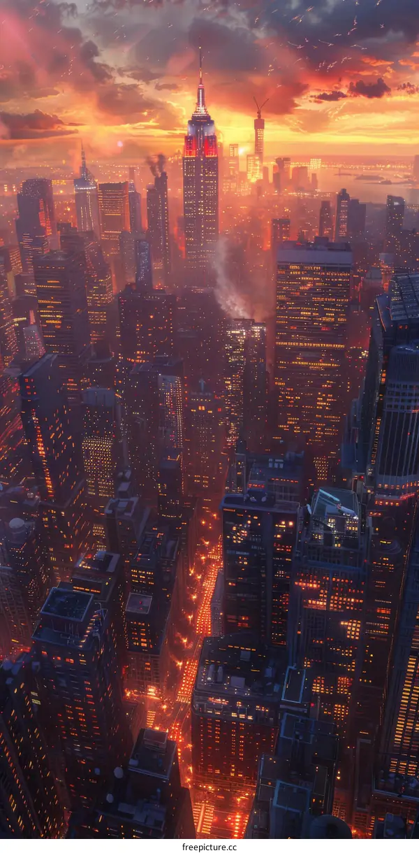 Cityscape at Sunset in a Vivid Style