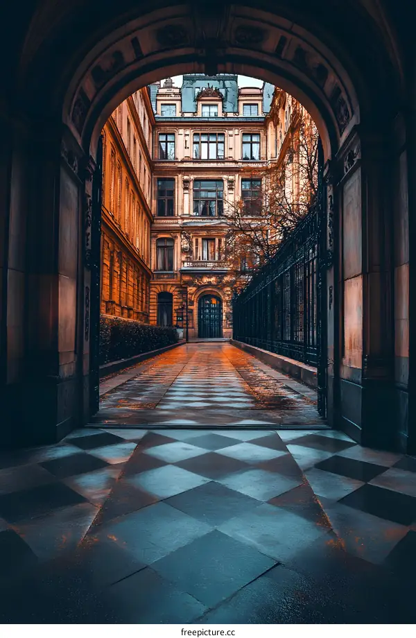 Stone Archway Leading To Historic Building Courtyard