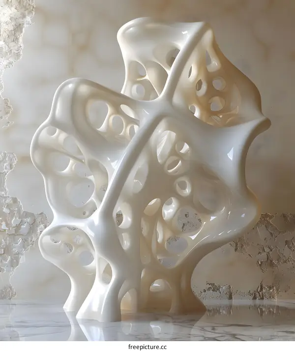 White Abstract Sculpture with Holes in Modern Art Design