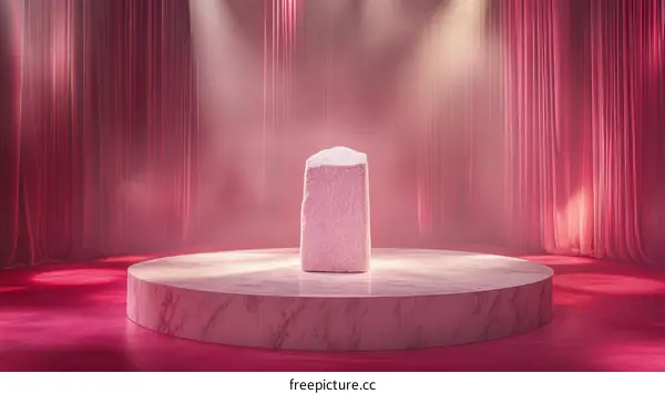Pink Stage Display with Abstract Block