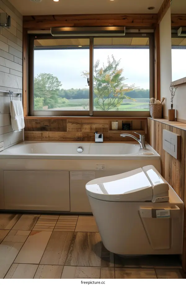 Modern Japanese Bathroom with Countryside View
