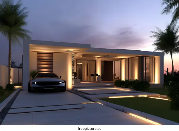 Modern House Exterior Design with Palm Trees