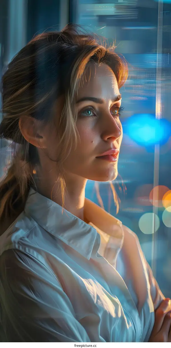 Portrait of a young woman looking out a window