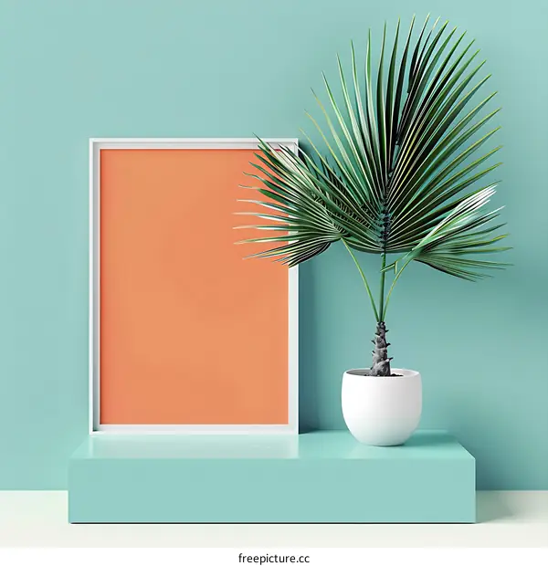 Minimalist Palm Tree and Empty Picture Frame Mockup
