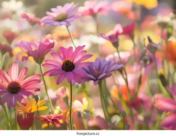 Close Up Of Pink Daisies In A Field