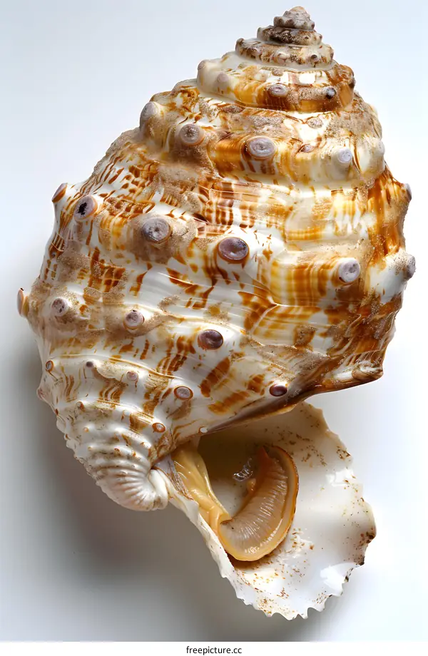 Large Sea Snail Shell on White Background