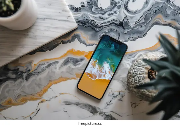 Modern Phone Displaying Ocean Beach Scene