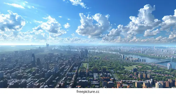 Aerial View of New York City Skyline with Vast Clouds