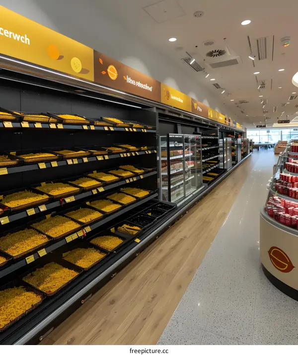 Grocery Store Interior With Shelves Of Pasta