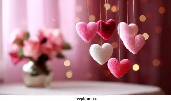 Hanging Heart Decorations in a Pink Room