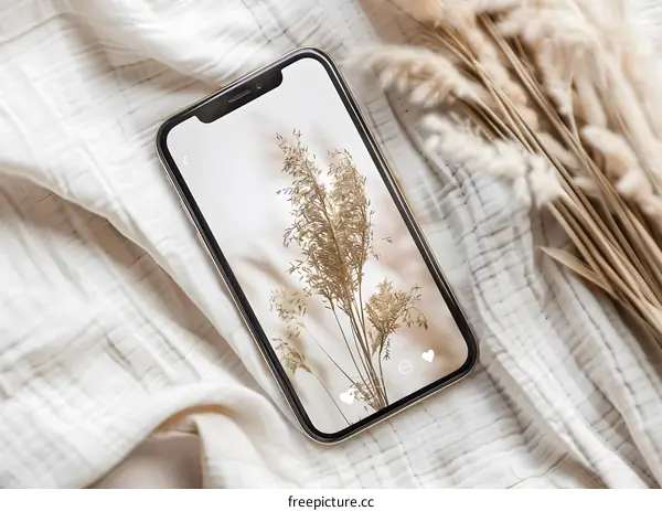 Minimalist Phone Screen with Dried Flowers