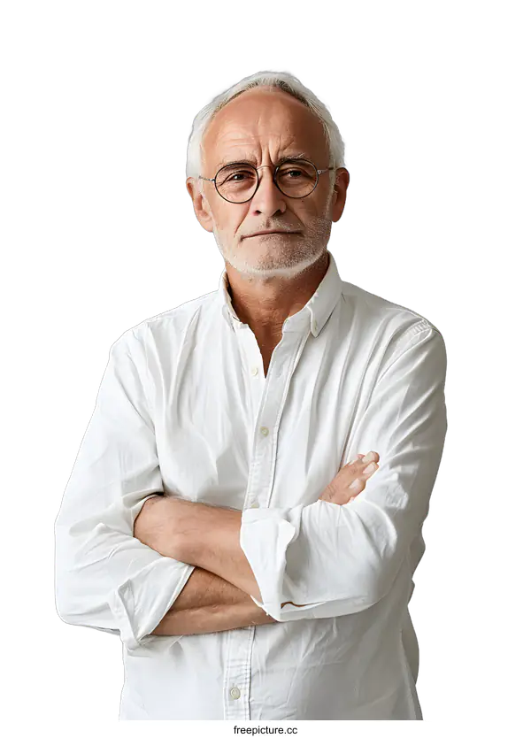 [Transparent Background PNG]portrait of a senior man with glasses