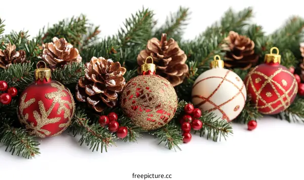 Christmas Decorations Arrangement on White Background