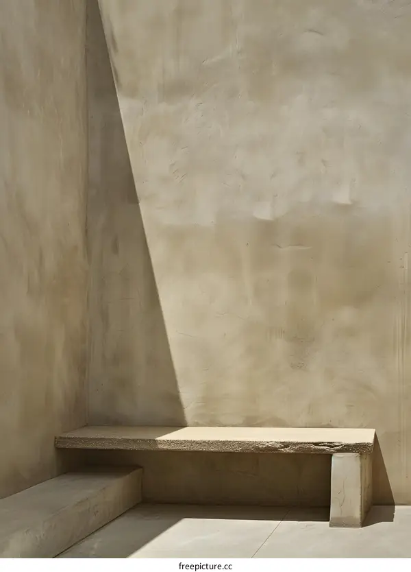 Modern Concrete Bench in Minimalist Courtyard