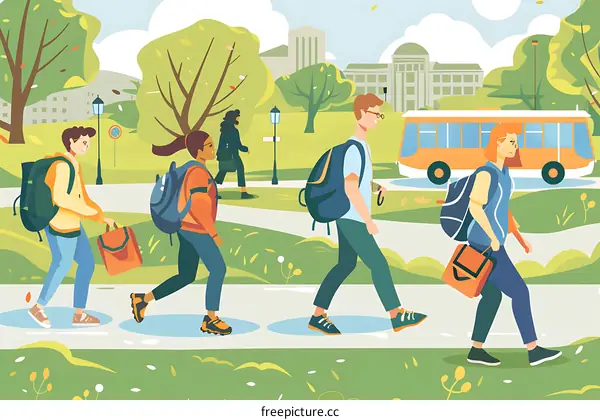 Students Walking On Campus Path