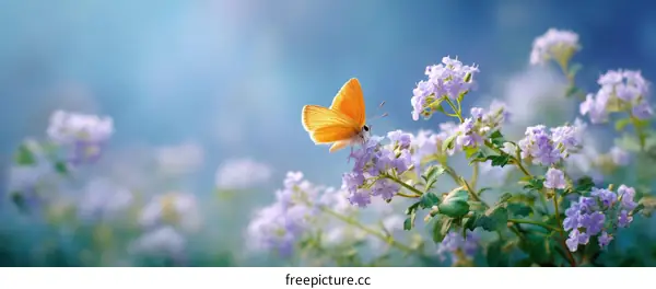 Beautiful Butterfly among Delicate Flowers in Springtime