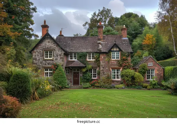 Stone Cottage with Blooming Garden in the English Countryside